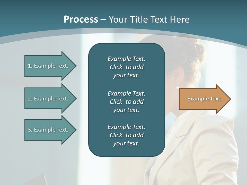 A Woman In A Business Suit Is Looking At Her Tablet PowerPoint Template
