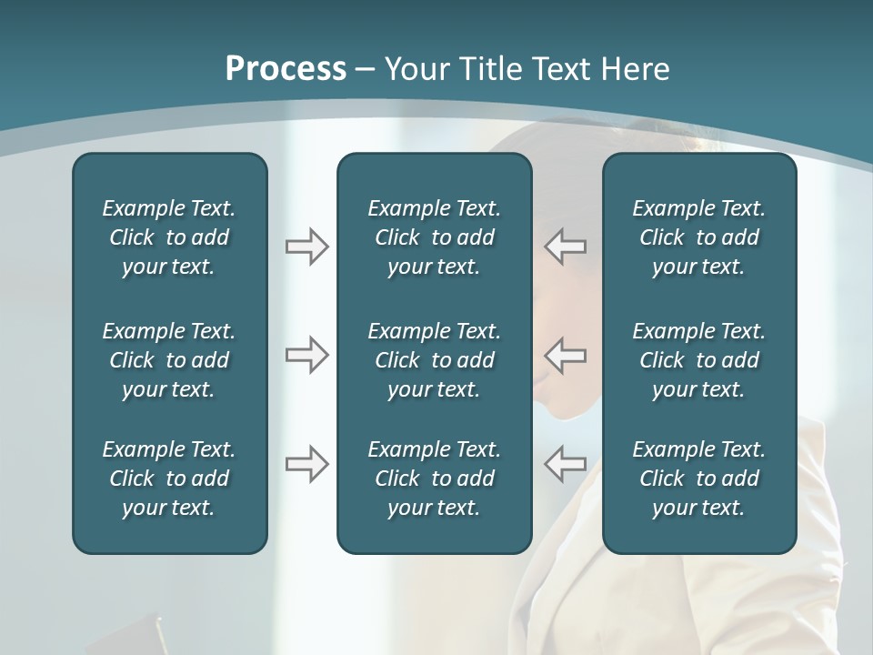 A Woman In A Business Suit Is Looking At Her Tablet PowerPoint Template