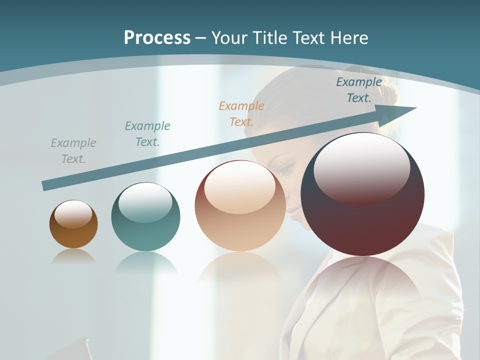 A Woman In A Business Suit Is Looking At Her Tablet PowerPoint Template