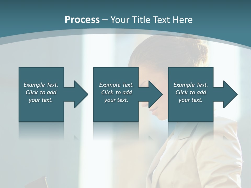 A Woman In A Business Suit Is Looking At Her Tablet PowerPoint Template
