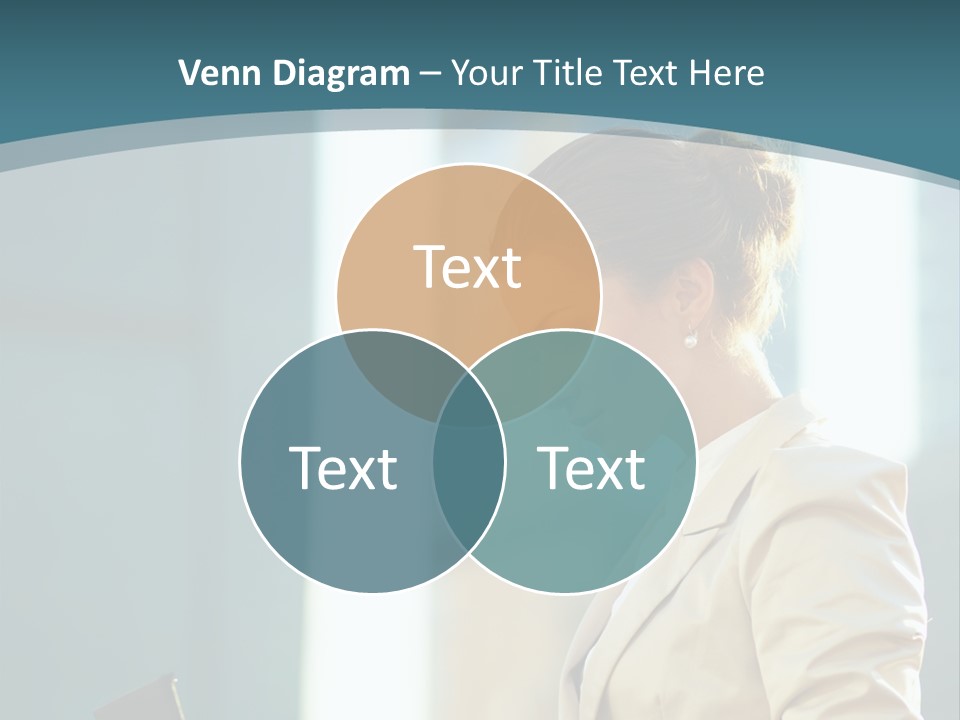 A Woman In A Business Suit Is Looking At Her Tablet PowerPoint Template