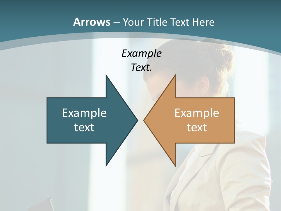 A Woman In A Business Suit Is Looking At Her Tablet PowerPoint Template