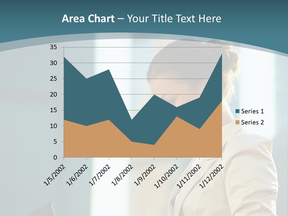A Woman In A Business Suit Is Looking At Her Tablet PowerPoint Template