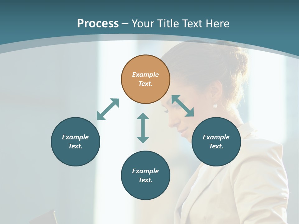 A Woman In A Business Suit Is Looking At Her Tablet PowerPoint Template