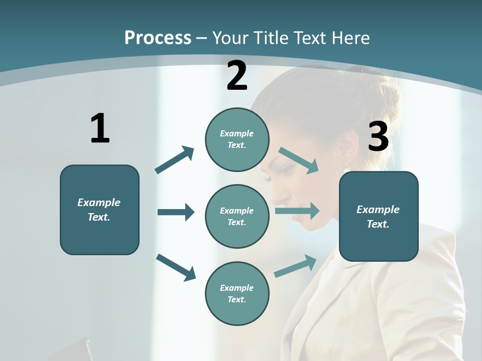 A Woman In A Business Suit Is Looking At Her Tablet PowerPoint Template