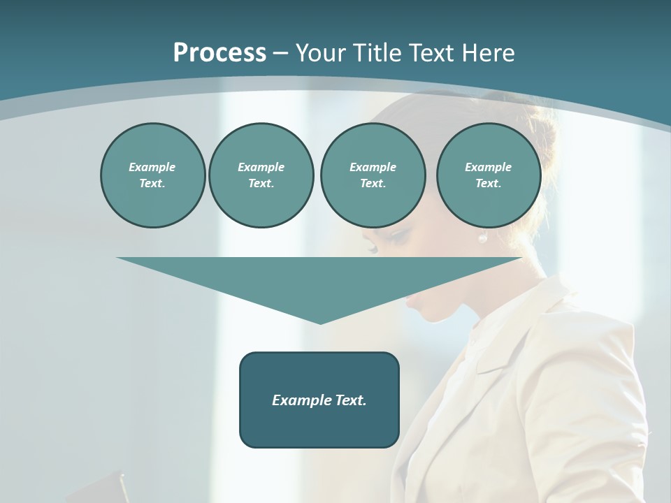 A Woman In A Business Suit Is Looking At Her Tablet PowerPoint Template
