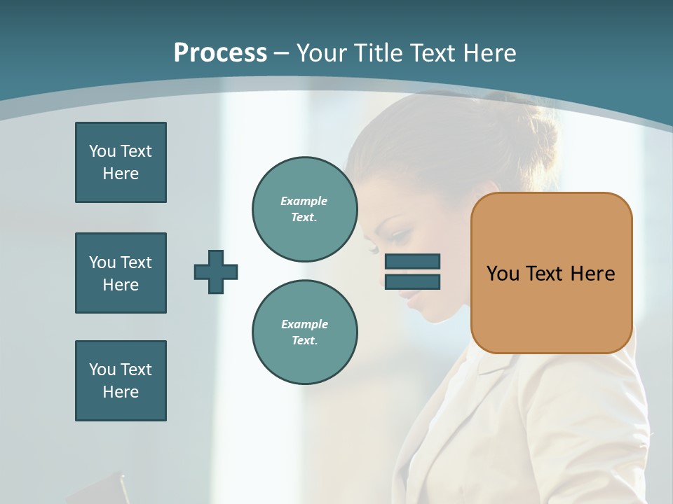 A Woman In A Business Suit Is Looking At Her Tablet PowerPoint Template
