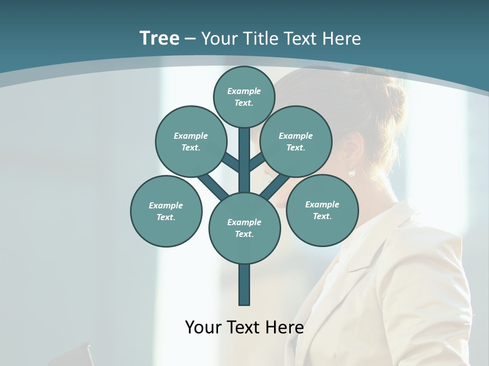 A Woman In A Business Suit Is Looking At Her Tablet PowerPoint Template