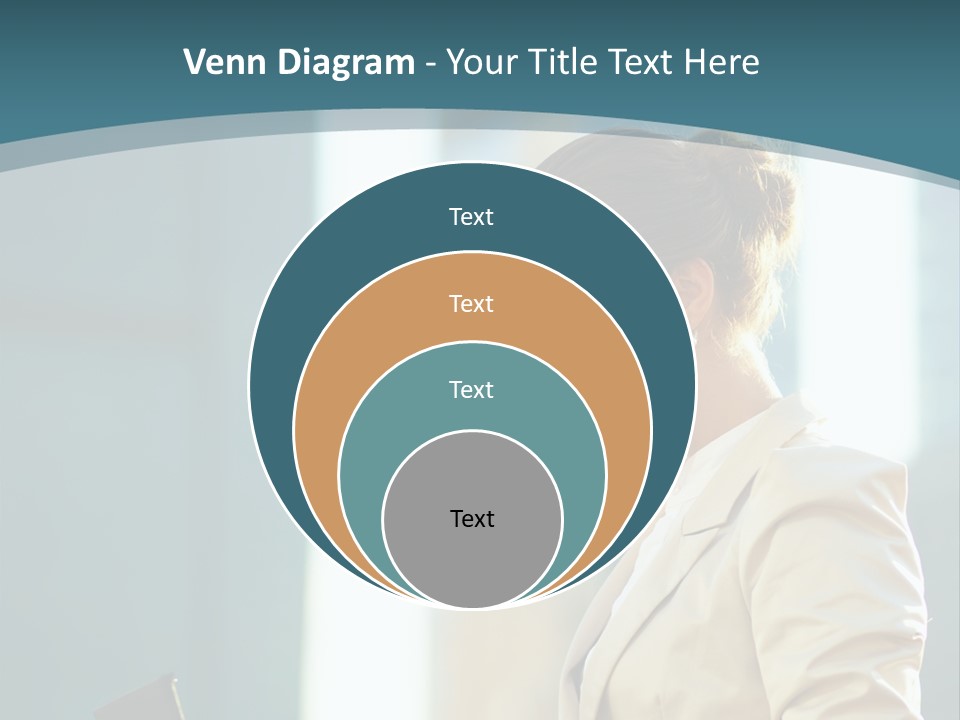 A Woman In A Business Suit Is Looking At Her Tablet PowerPoint Template