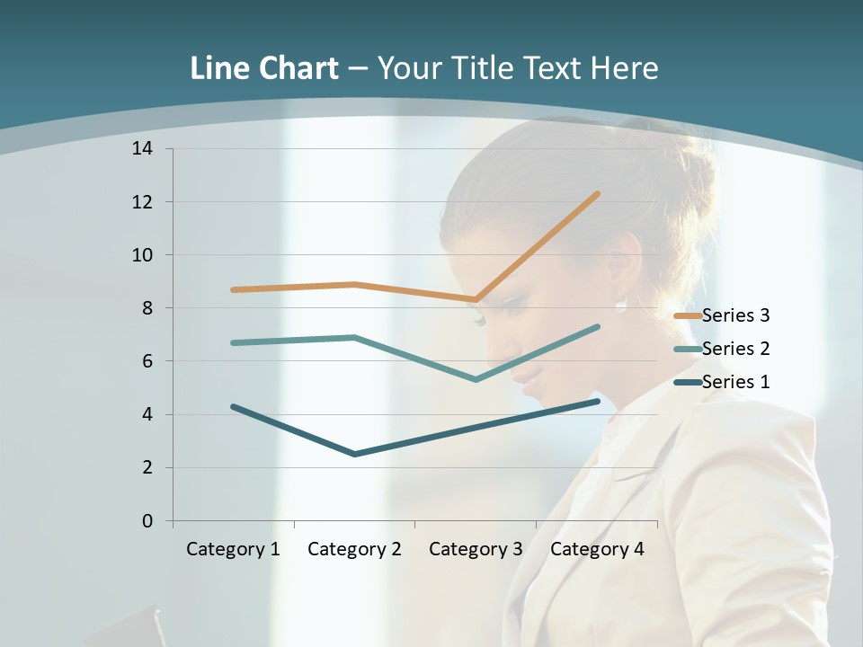 A Woman In A Business Suit Is Looking At Her Tablet PowerPoint Template