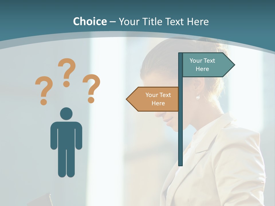 A Woman In A Business Suit Is Looking At Her Tablet PowerPoint Template