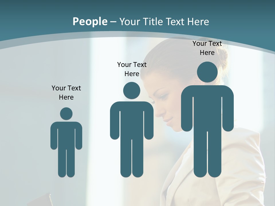 A Woman In A Business Suit Is Looking At Her Tablet PowerPoint Template