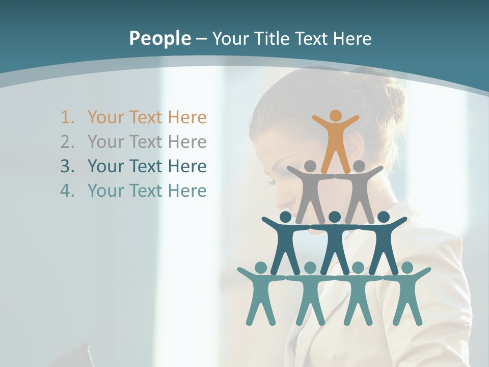 A Woman In A Business Suit Is Looking At Her Tablet PowerPoint Template