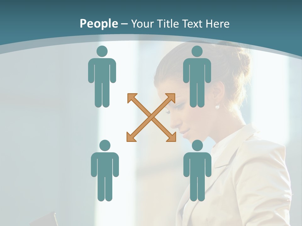 A Woman In A Business Suit Is Looking At Her Tablet PowerPoint Template