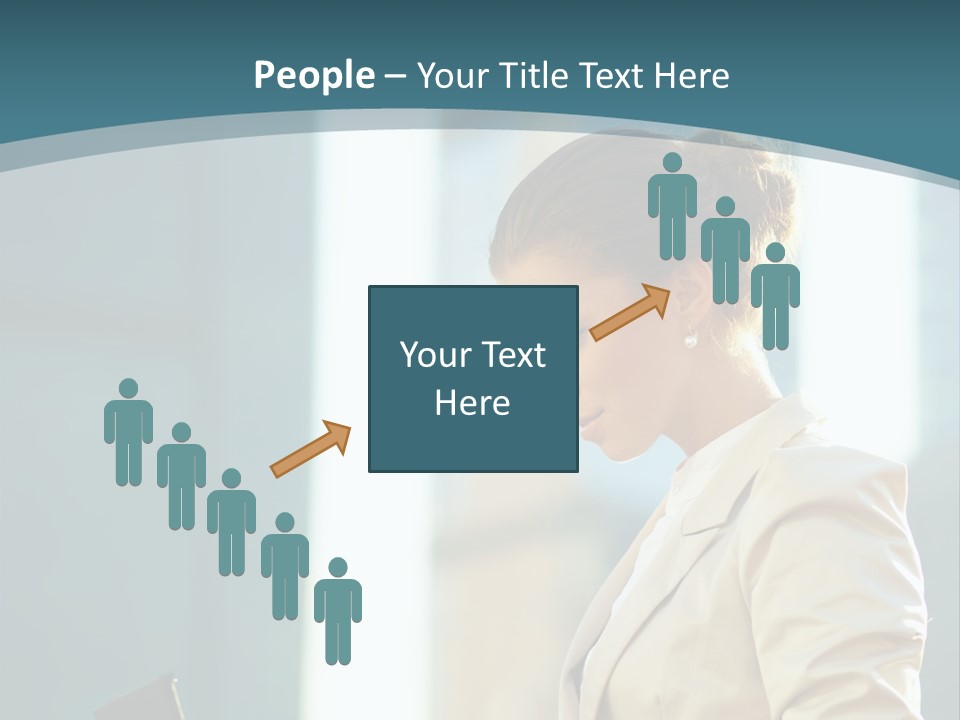 A Woman In A Business Suit Is Looking At Her Tablet PowerPoint Template