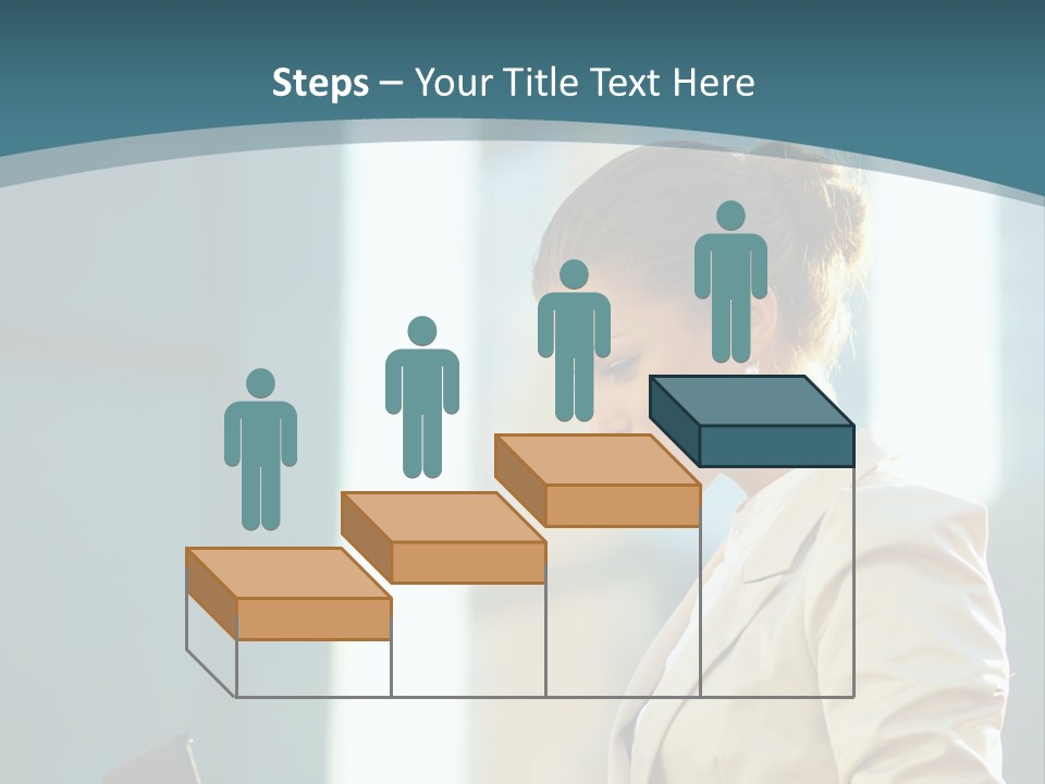 A Woman In A Business Suit Is Looking At Her Tablet PowerPoint Template