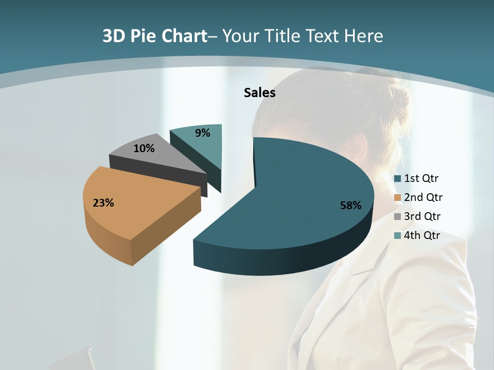 A Woman In A Business Suit Is Looking At Her Tablet PowerPoint Template