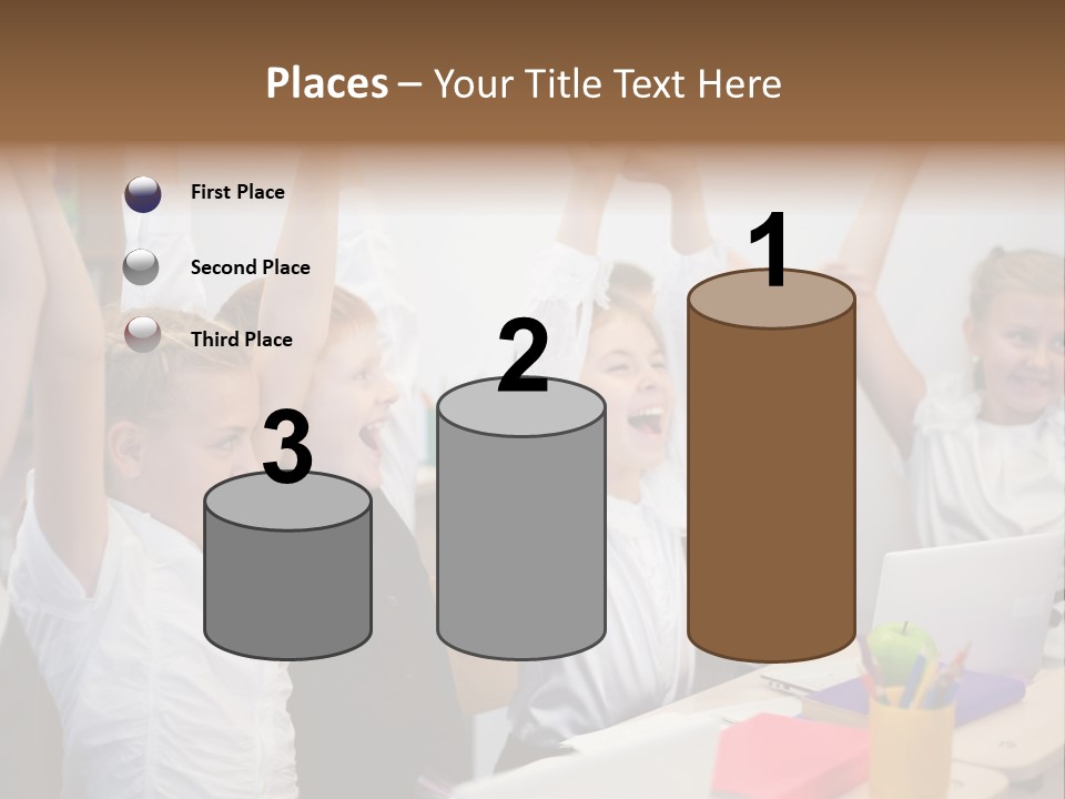 A Group Of Children Raising Their Hands In The Air PowerPoint Template