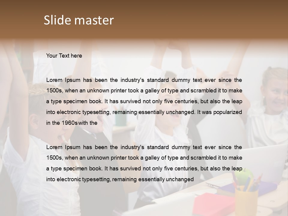 A Group Of Children Raising Their Hands In The Air PowerPoint Template