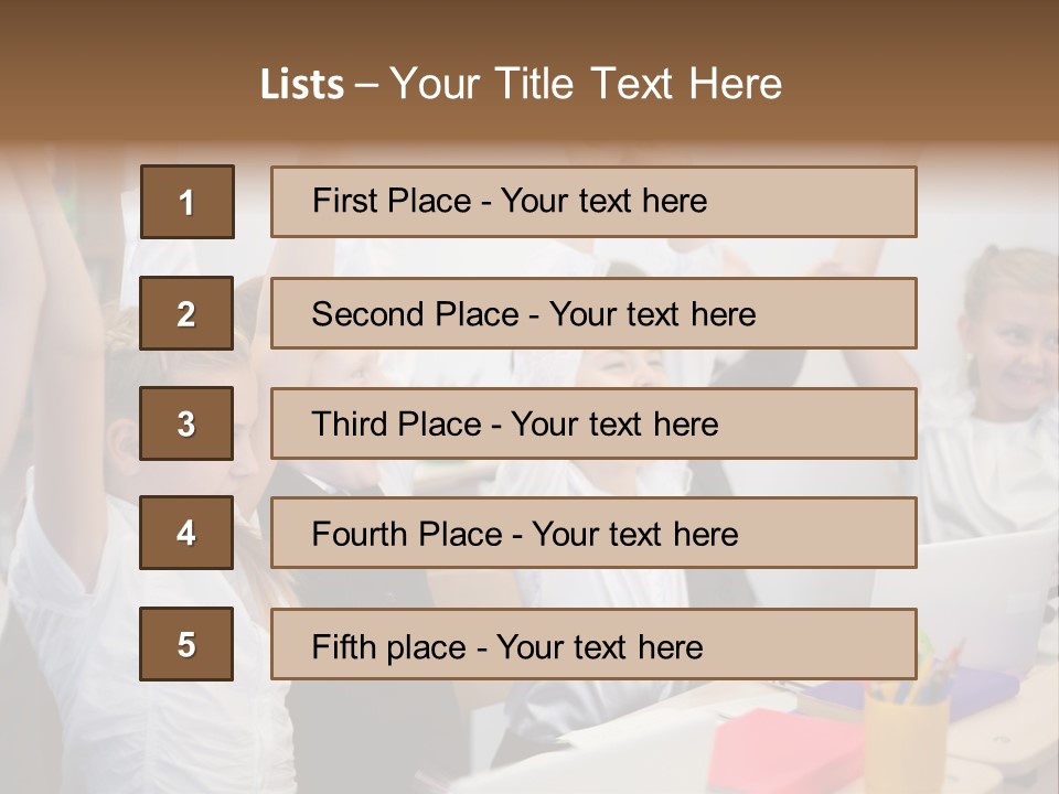 A Group Of Children Raising Their Hands In The Air PowerPoint Template