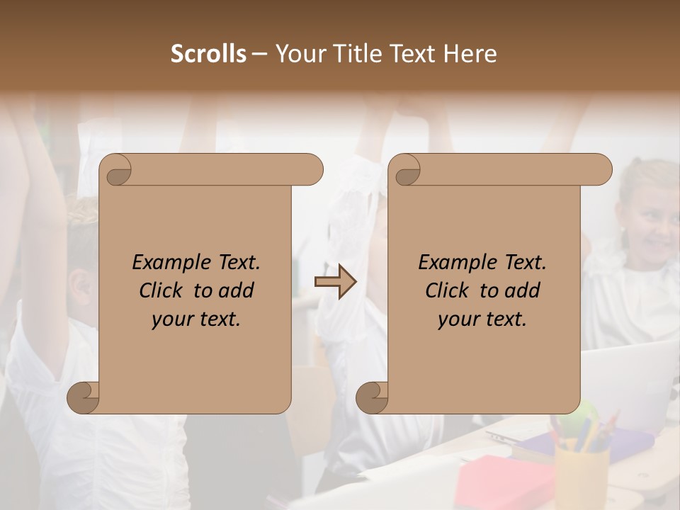 A Group Of Children Raising Their Hands In The Air PowerPoint Template