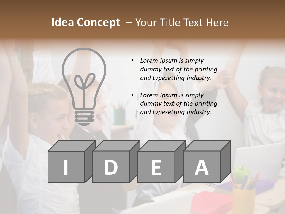 A Group Of Children Raising Their Hands In The Air PowerPoint Template