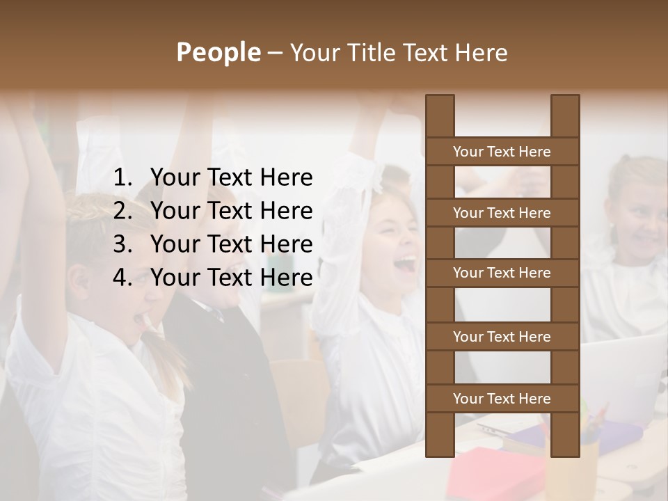 A Group Of Children Raising Their Hands In The Air PowerPoint Template
