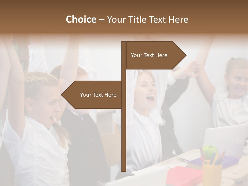A Group Of Children Raising Their Hands In The Air PowerPoint Template