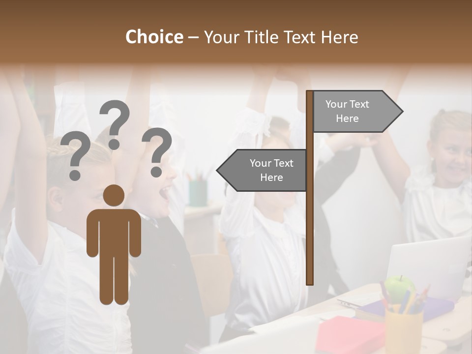 A Group Of Children Raising Their Hands In The Air PowerPoint Template