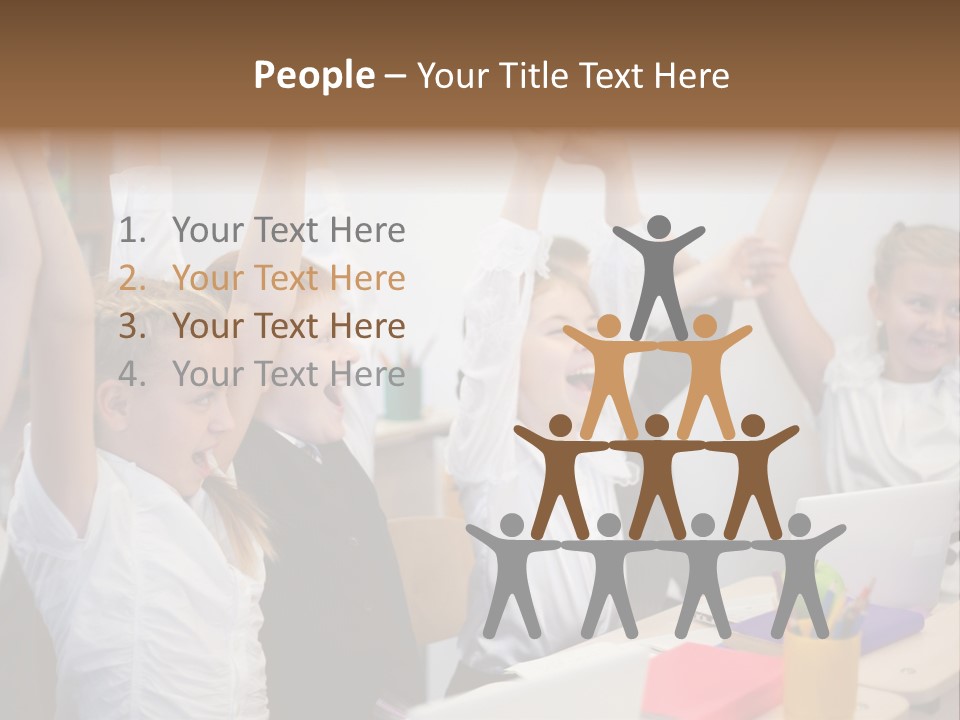A Group Of Children Raising Their Hands In The Air PowerPoint Template