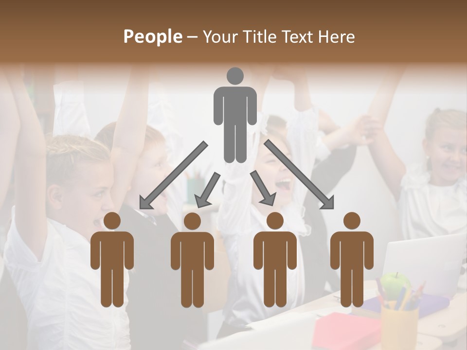 A Group Of Children Raising Their Hands In The Air PowerPoint Template