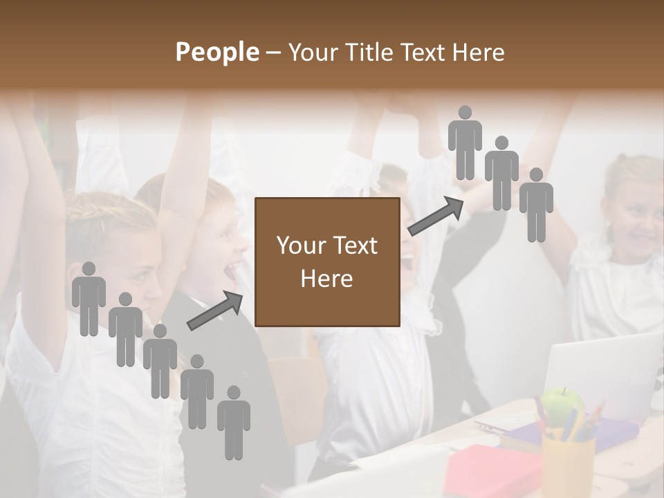 A Group Of Children Raising Their Hands In The Air PowerPoint Template