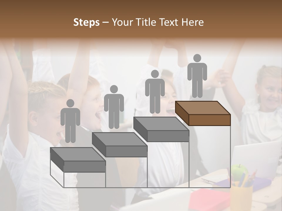 A Group Of Children Raising Their Hands In The Air PowerPoint Template