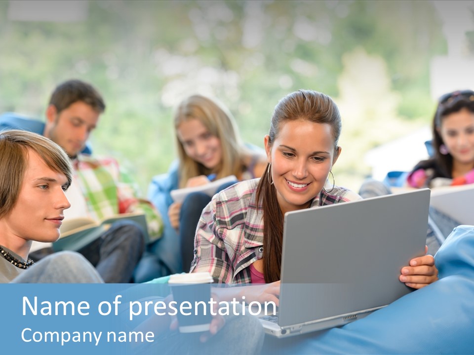 Looking Teens Working PowerPoint Template