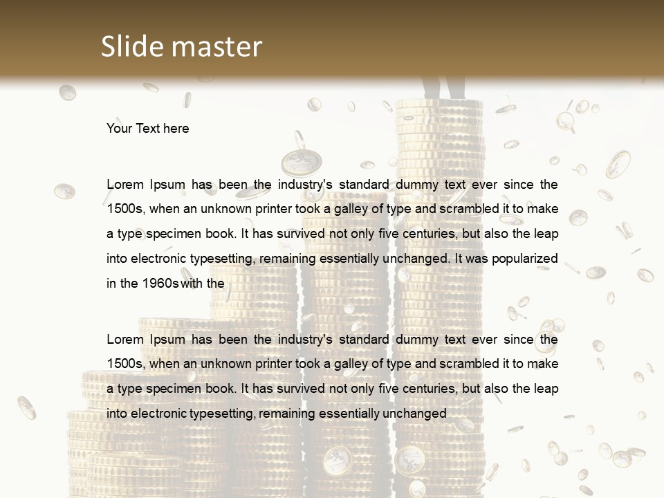 A Man Standing On Top Of A Pile Of Gold Coins PowerPoint Template