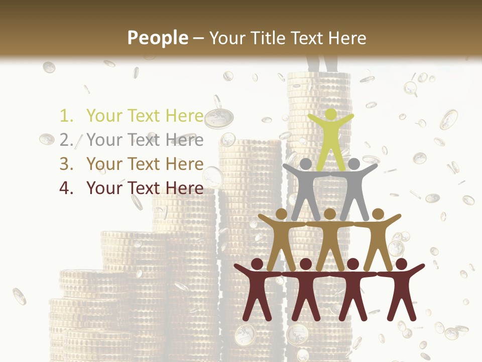 A Man Standing On Top Of A Pile Of Gold Coins PowerPoint Template