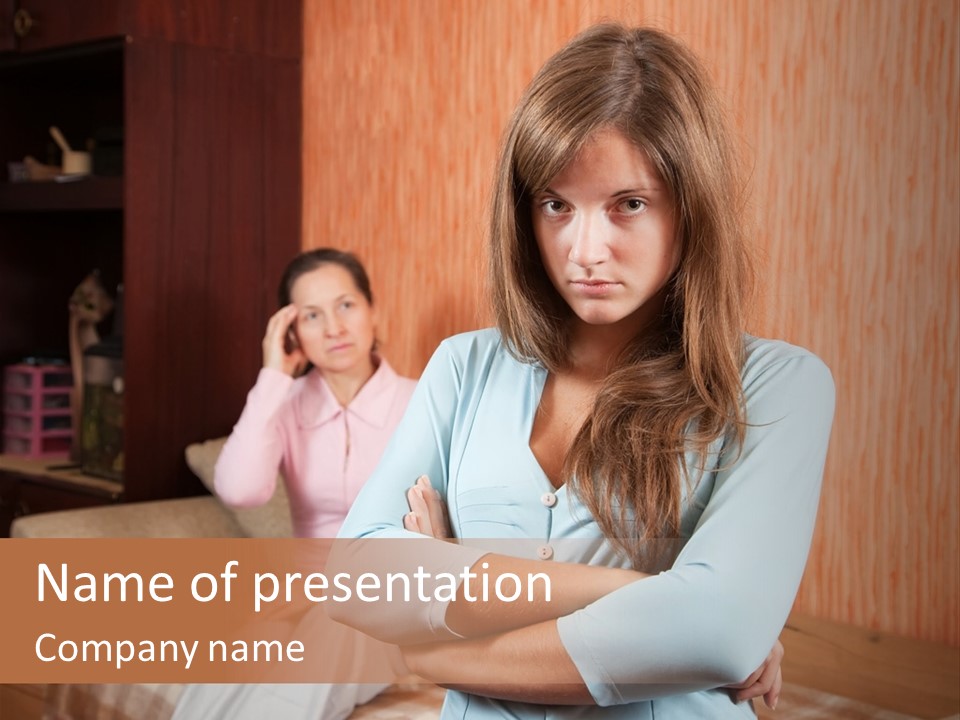A Woman With Her Arms Crossed Standing In Front Of A Woman Sitting On A Couch PowerPoint Template
