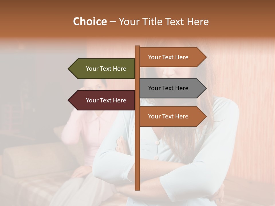 A Woman With Her Arms Crossed Standing In Front Of A Woman Sitting On A Couch PowerPoint Template