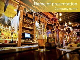 A Bar With A Lot Of Bottles And Glasses On It PowerPoint Template