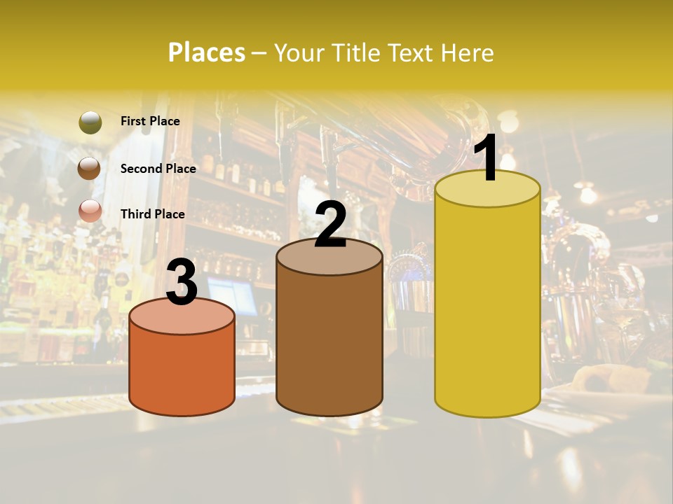 A Bar With A Lot Of Bottles And Glasses On It PowerPoint Template