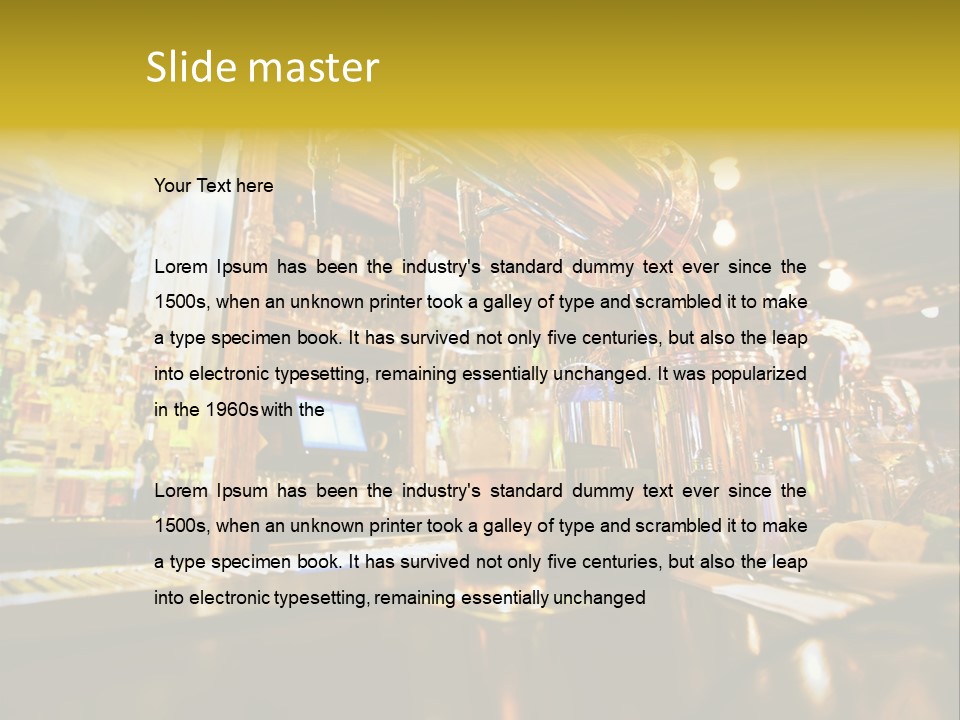 A Bar With A Lot Of Bottles And Glasses On It PowerPoint Template