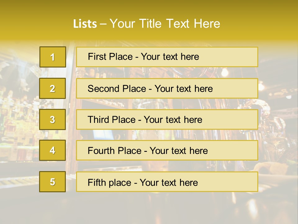 A Bar With A Lot Of Bottles And Glasses On It PowerPoint Template