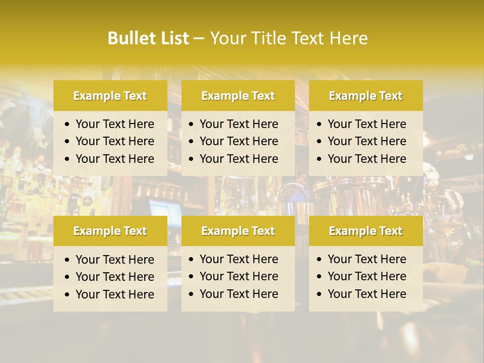 A Bar With A Lot Of Bottles And Glasses On It PowerPoint Template