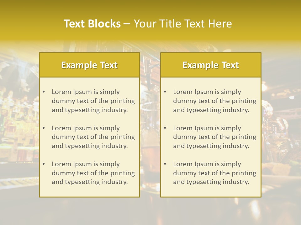A Bar With A Lot Of Bottles And Glasses On It PowerPoint Template