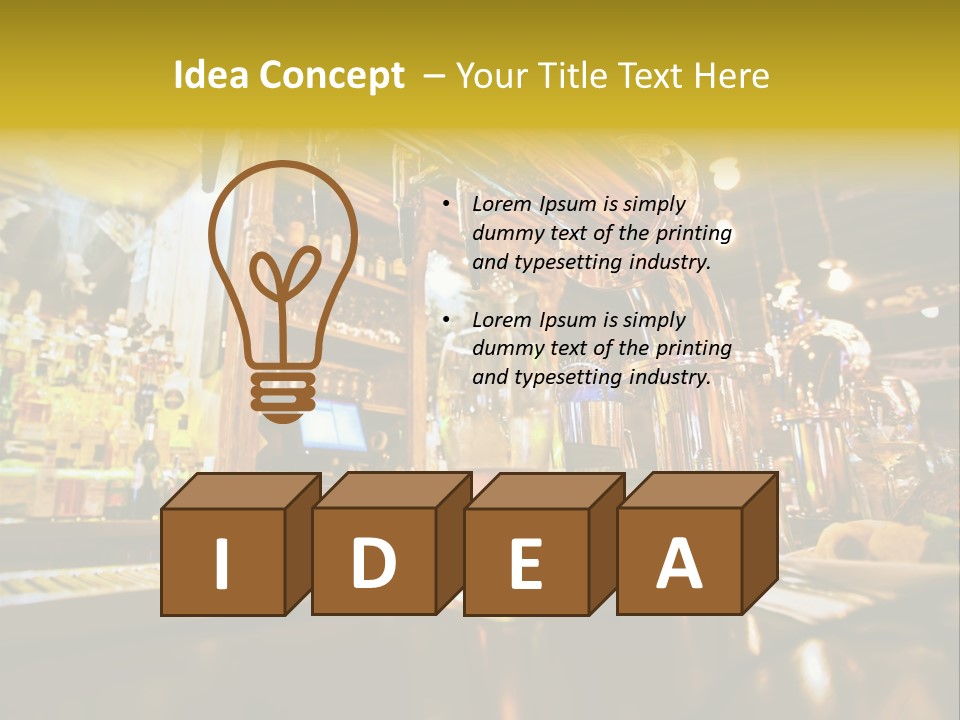 A Bar With A Lot Of Bottles And Glasses On It PowerPoint Template