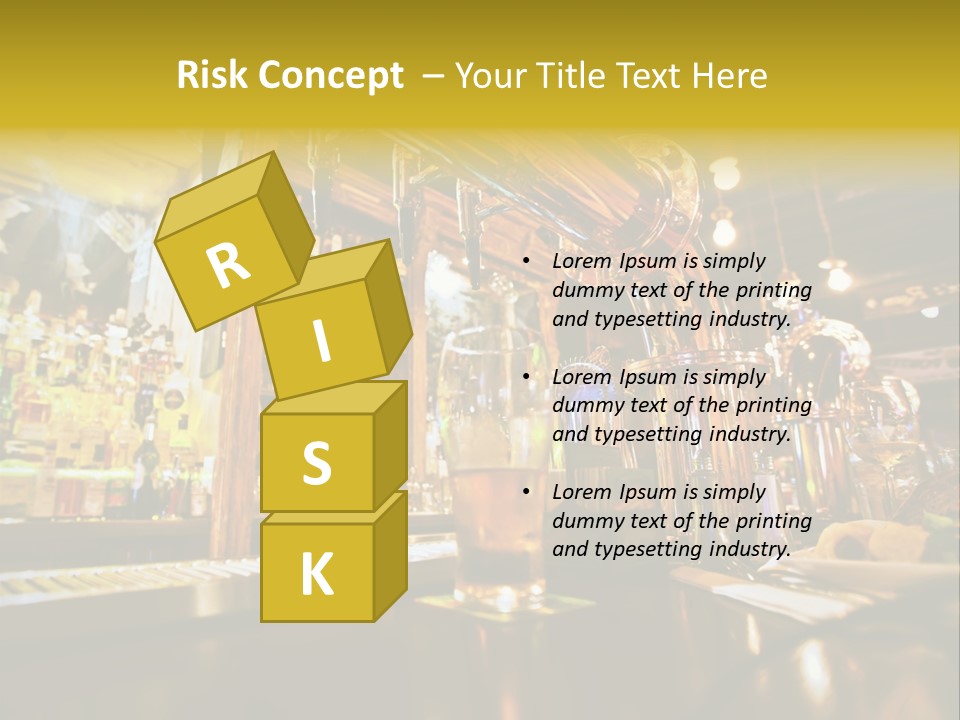 A Bar With A Lot Of Bottles And Glasses On It PowerPoint Template