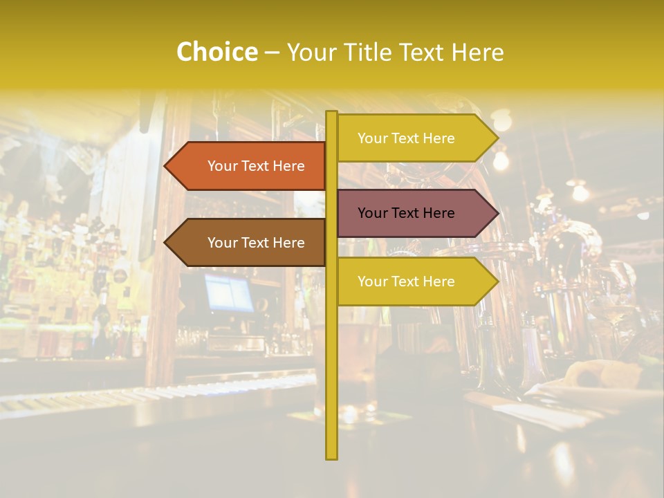 A Bar With A Lot Of Bottles And Glasses On It PowerPoint Template