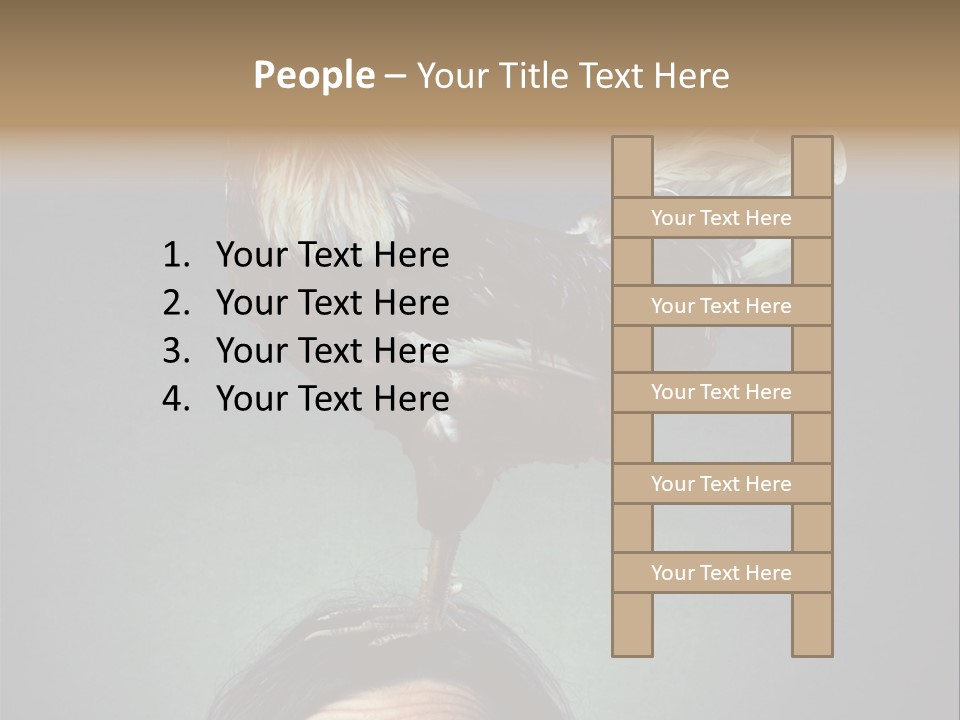 A Rooster Standing On Top Of A Woman's Head PowerPoint Template