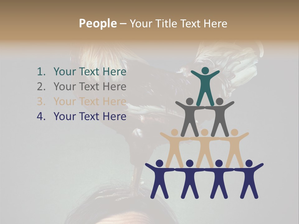 A Rooster Standing On Top Of A Woman's Head PowerPoint Template