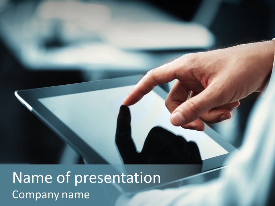 A Person Holding A Tablet With A Hand On It PowerPoint Template